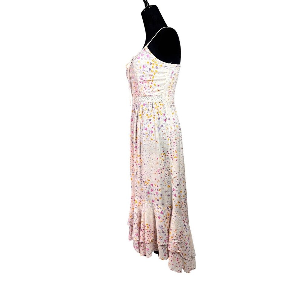 Japna Floral Maxi Dress Small - Boho Chic Cottagecore High-Low Ruffle Hem - Past - Picture 10 of 14